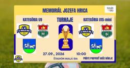 Memoriál Jozefa Hrica: 27. septembra o 10:00, Malá Ida (U9, U15)